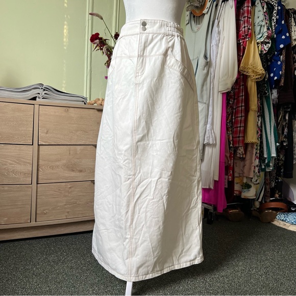 White & Tan Stitching Cotton Modest Baggy Oversized Cargo Casual Jean Skirt XL - Picture 2 of 16